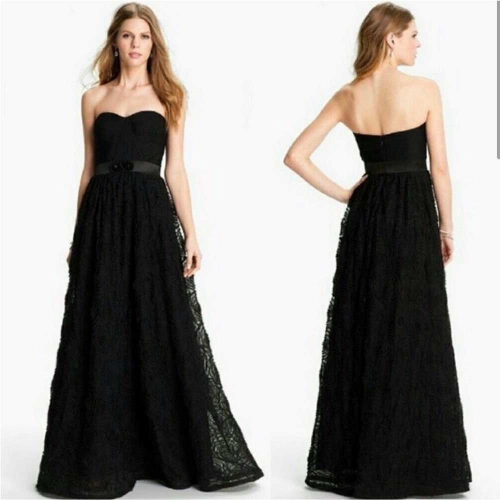 Adrianna Papell Black Strapless Lace Gown